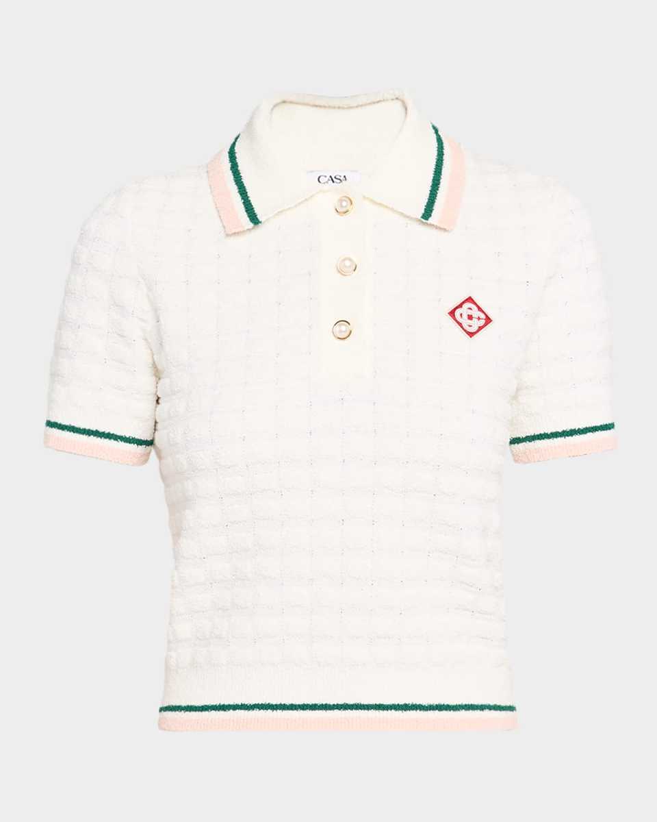 Boucle Short-Sleeve Polo Top
